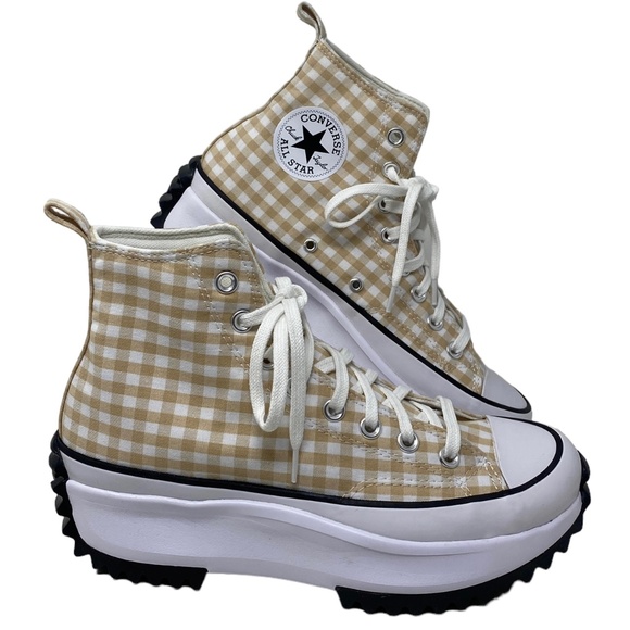 Converse Run Star Hi Platform Shoes Women Size White Beige Plaid Canvas A05999C - Picture 2 of 10